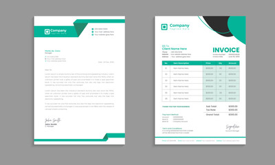 Corporate modern letterhead and invoice design template in abstract style with a bundle