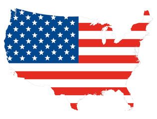 USA flag map. United States of America map with flag inside.