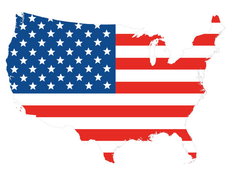 USA flag map. United States of America map with flag inside.