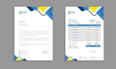 Creative and clean business-style letterhead and invoice design template in flat style print with vector layout bundle