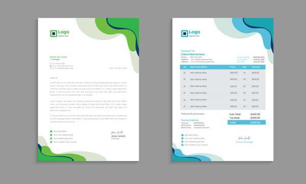 Corporate and flat business invoice design template with 2 variations bundle or professional Business letterhead template