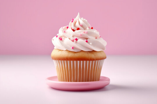 Cupcake With Pink Frosting And Sprinkles