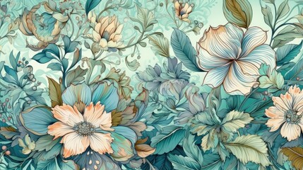 Beautiful Flowers, Exotic Oriental Floral Wallpaper for Interior Decor and Textiles , This wallpaper is suitable for interior mural painting wall art decor. AI
