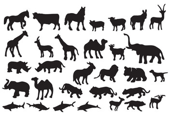 Obraz premium set of animal silhouettes, isolated on white. vector illustration