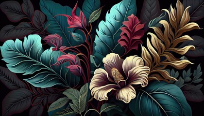 Beautiful Flowers, Exotic Oriental Floral Wallpaper for Interior Decor and Textiles , This wallpaper is suitable for interior mural painting wall art decor. AI