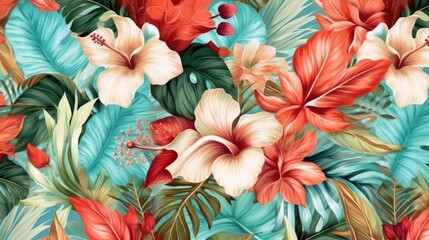 Beautiful Flowers, Exotic Oriental Floral Wallpaper for Interior Decor and Textiles , This wallpaper is suitable for interior mural painting wall art decor. AI