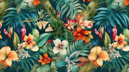 Obraz na płótnie Canvas Beautiful Flowers, Exotic Oriental Floral Wallpaper for Interior Decor and Textiles , This wallpaper is suitable for interior mural painting wall art decor. AI