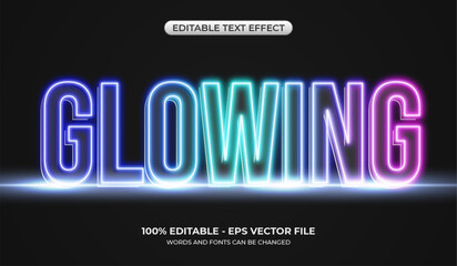 Realistic rainbow Glow text effect. Editable glowing neon text effect stands on the floor
