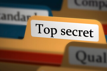 Top secret word on file folder tab