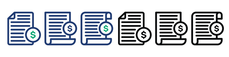 Order invoice icon set. hospital bill paper receipt line vector symbol. purchase invoice sign. Black and blue icon collection. 