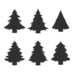 Simple Christmas tree silhouette, cartoon silhouette, illustration, for clipping, for design, isolated on white background