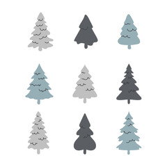 Fototapeta premium Set of cute christmas trees. Holiday poster with Christmas symbols