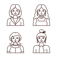 Female avatars vector icons, great for apps, for design, hand draw, isolated, on white background