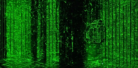 green binary coding type background,  green stripes in a dark background. A graph or data transmission type background image.