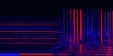 Distorted display. Transmission error. Navy blue, red glitch vibration overlay on a dark background.