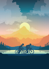 Silhouette of the cycling a bicycle Vector illustration, world bicycle day.	
