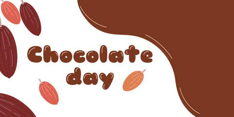 Chocolate Day white background cocoa beans text. The concept of the holiday. Design for a banner, poster. Vector flat illustration.