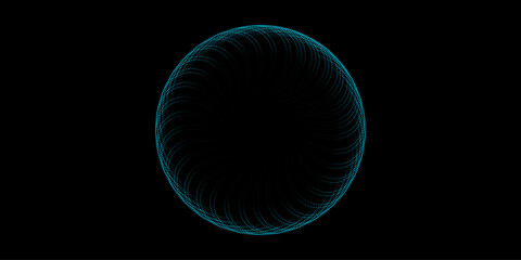Abstract circle line pattern spin blue green light isolated on black background in the concept of music, technology, digital, AI	