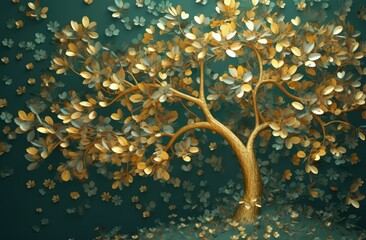 Gold tree background made with generative ai