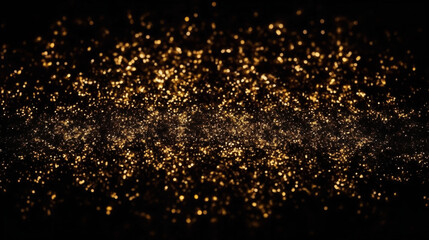 gold glitter defocused twinkly lights on black background