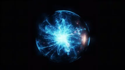 Vlies Fototapete Fraktale Wellen blue glowing plasma ball lightning abstract background