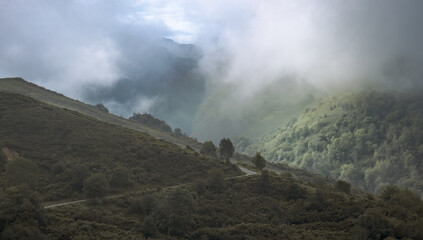 Striking Storm Clouds over Rolling Hills.in Asturias, Spain