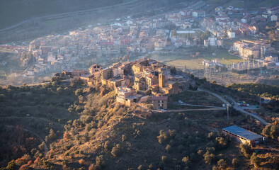 Obraz premium Aerial View of The Village of Claverol at sunset, Catalonia