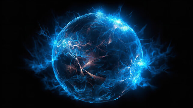 blue glowing plasma ball lightning abstract background
