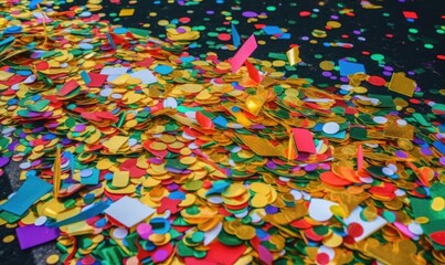 Fototapeta na wymiar A rainbow of colorful confetti rained down Creating using generative AI tools