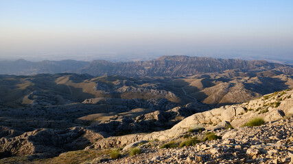 Sunrise in Nemrut Dagi National Park. Scenic view of sunrise in a mountainside. Adiyaman province, Turkiye