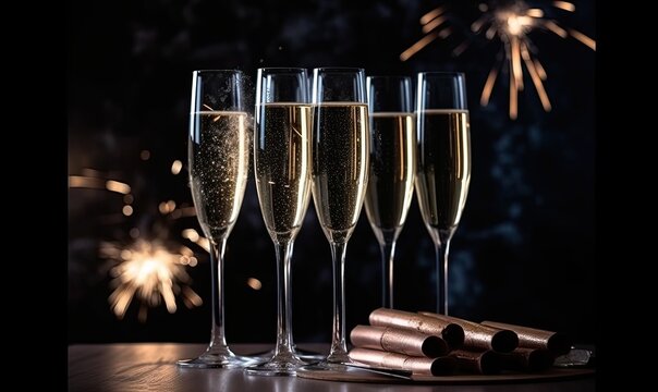 Raising toast with champagne glasses on New Year Eve Creating using generative AI tools