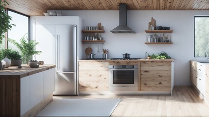 ultra photorealistic natural wood kitchen
