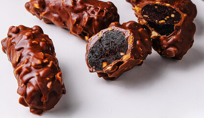 chocolate bars on white plate closeup