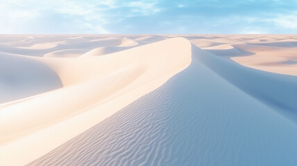 Fototapeta na wymiar Minimalist view of wavy white sand with blue sky and clean. Ai generative