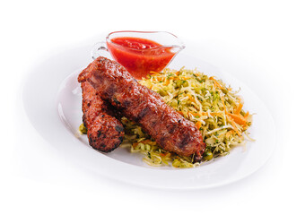 Moldavian Traditional Mititei Mici Meat Sticks with Cabbage and a Sauce