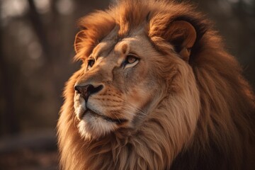 Close-up portrait of Lion king. Created with Generative AI technology