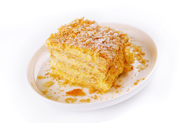 Homemade baked cake Napoleon on plate