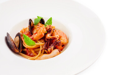 Pescatore tomato sauce pasta with seafood