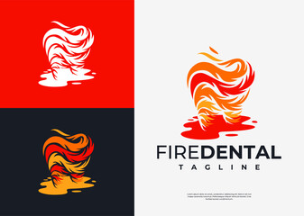 Illustrative fire dental tooth logo design