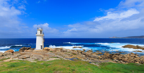 Fototapeta na wymiar Lighthouse in Galicia- Punta da barca, Muxia in Spain