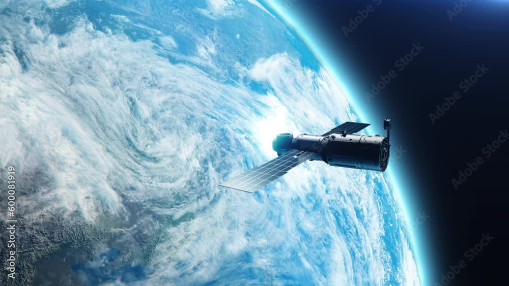 Canvas Prints sputnik or spaceship in orbit around planet earth. the concept of technology and space