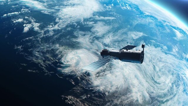 Sputnik or Spaceship in orbit around planet Earth. the concept of Technology and Space