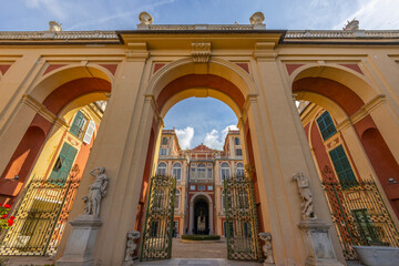 Obraz premium GENOA, ITALY, APRIL 28. 2023 - The entrance to the garden of the Royal Palace in Genoa, Italy