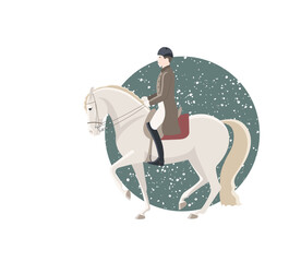 The rider of the dressage school performs piaffe, vector illustration