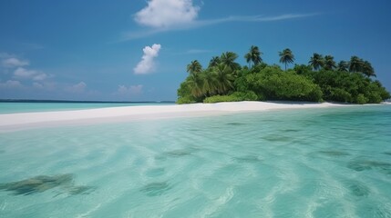 tropical Maldives island with white sandy shoreline and ocean. palm. AI Generated