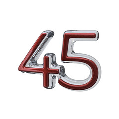 Number 45 3D rendering transparent background