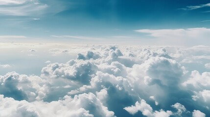 Blue sky with specific clouds. See over the clouds.summer blue sky cloud slant light white establishment. AI Generated