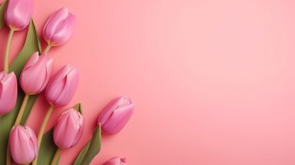 Fototapeta na wymiar Spring tulip makes on pink foundation best see in level lay organize. AI Generated