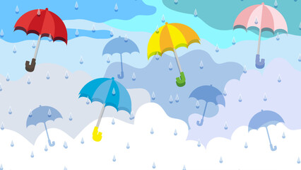 梅雨　雨と傘の背景壁紙イラスト