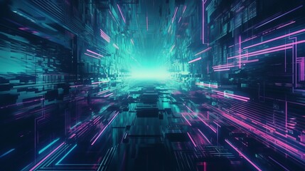 Inquisitively blue, mint and pink establishment with joining computerized glitch and mutilation affect. AI Generated